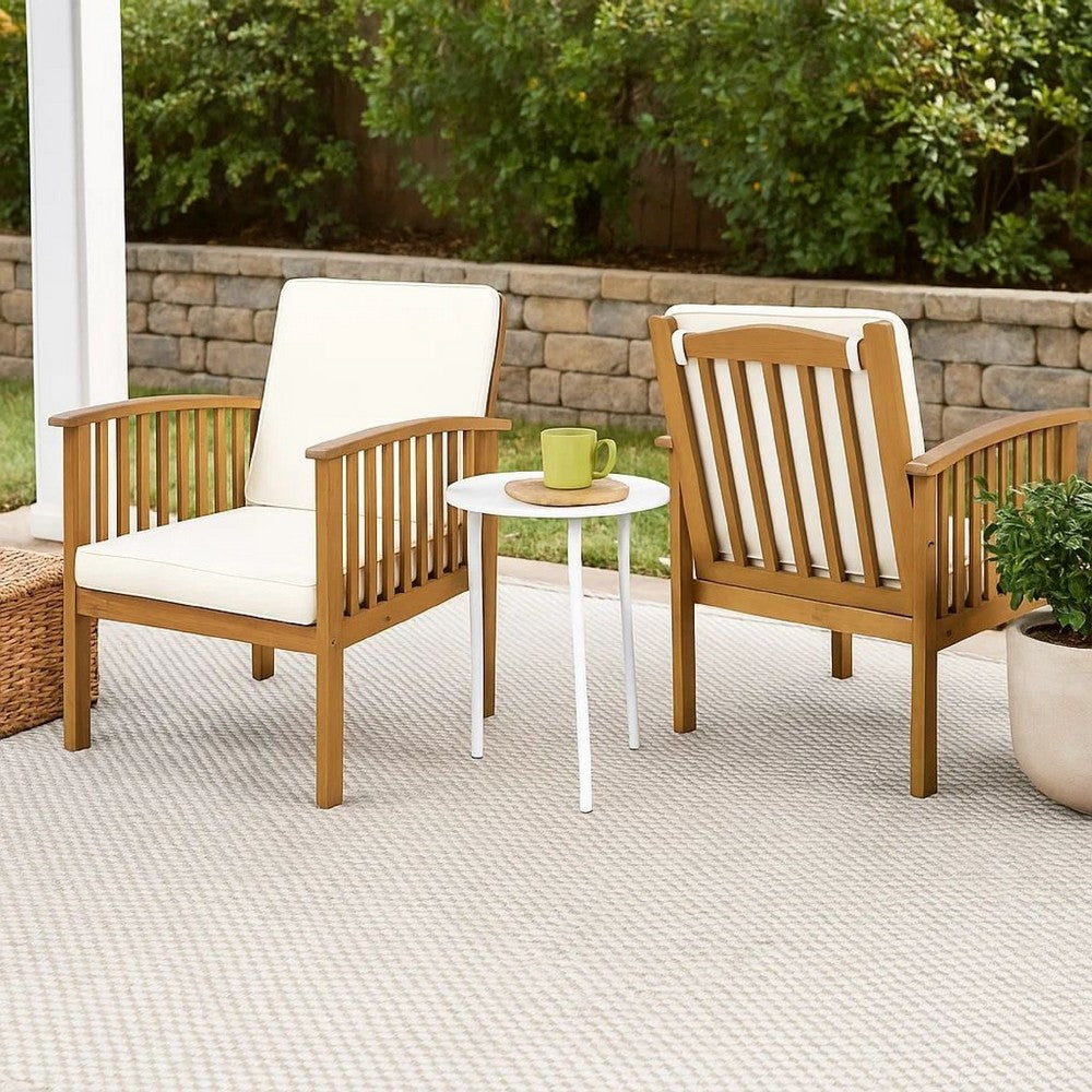 Gerry Outdoor Club Chairs Set of 2 | Cream |  Slatted Light Brown