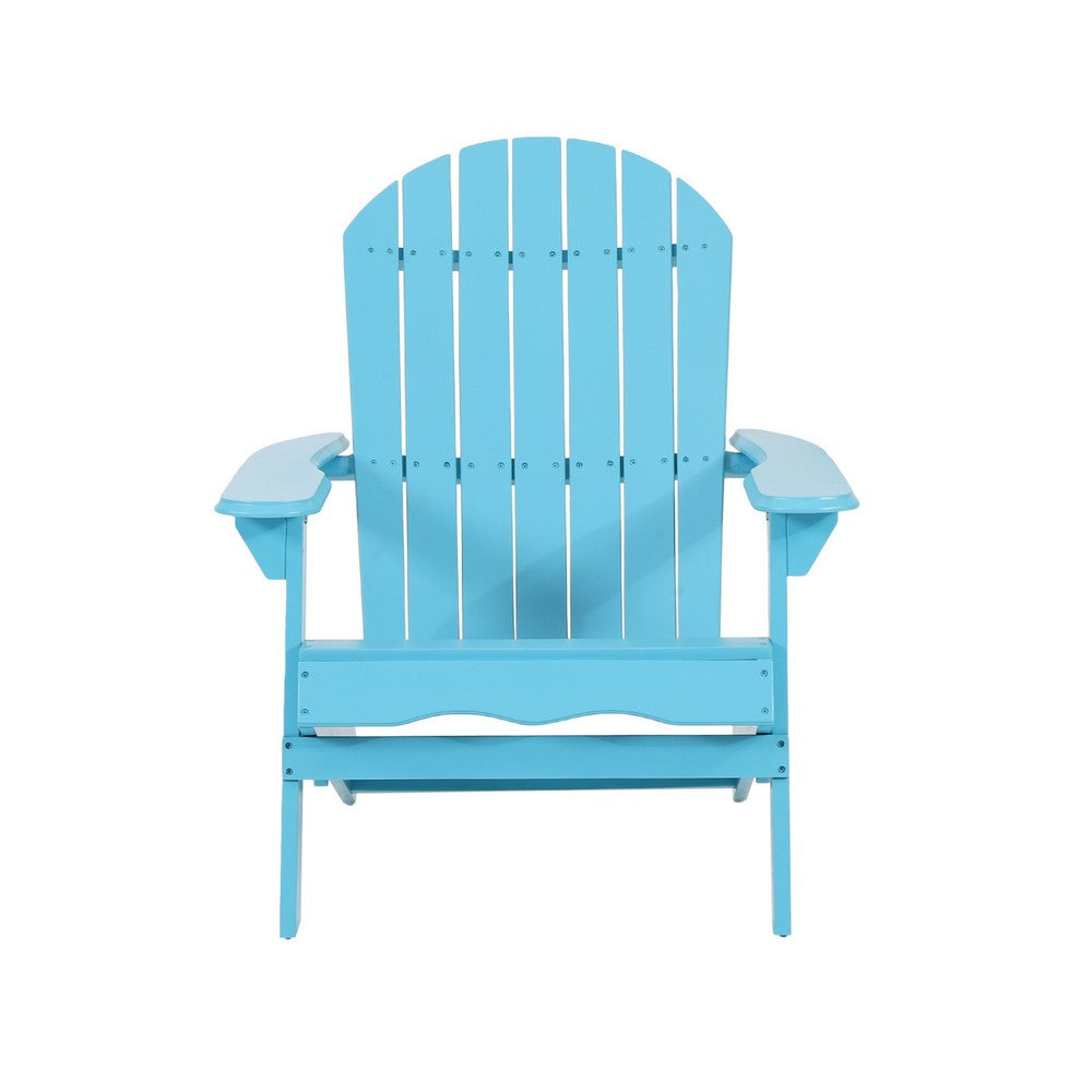 Outdoor Adirondack Chair | Slatted Back | Blue Foldable Wood Frame