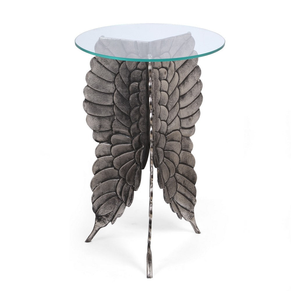 Accent Table w 17’’ Glass Top | Butterfly Wing Nickel Aluminum Base BM335264