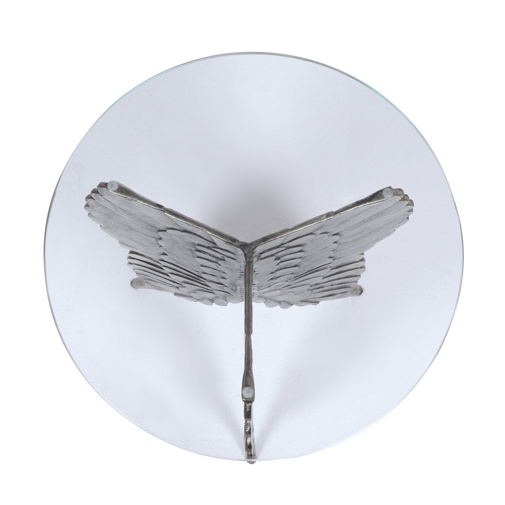 Accent Table w 17" Glass Top | Butterfly Wing Nickel Aluminum Base