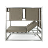 Modern 2 Chaise Daybed with Canopy, Outdoor, Khaki Brown, Chrome Metal