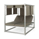 Modern 2 Chaise Daybed with Canopy, Outdoor, Khaki Brown, Chrome Metal