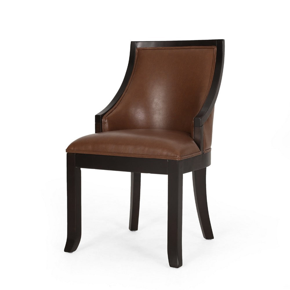 Dining Chair Set of 2 | Light Brown Faux Leather | Black Wood Frame