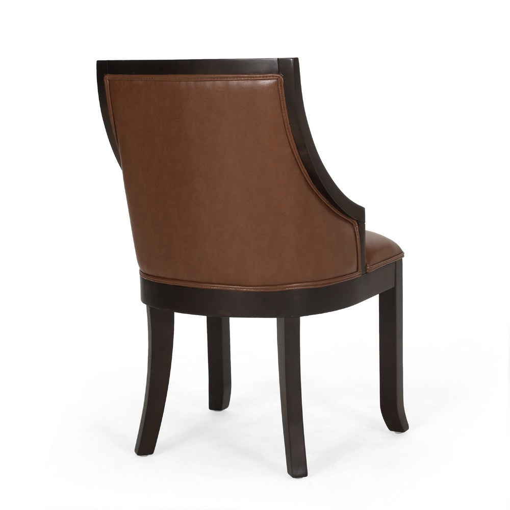Dining Chair Set of 2 | Light Brown Faux Leather | Black Wood Frame