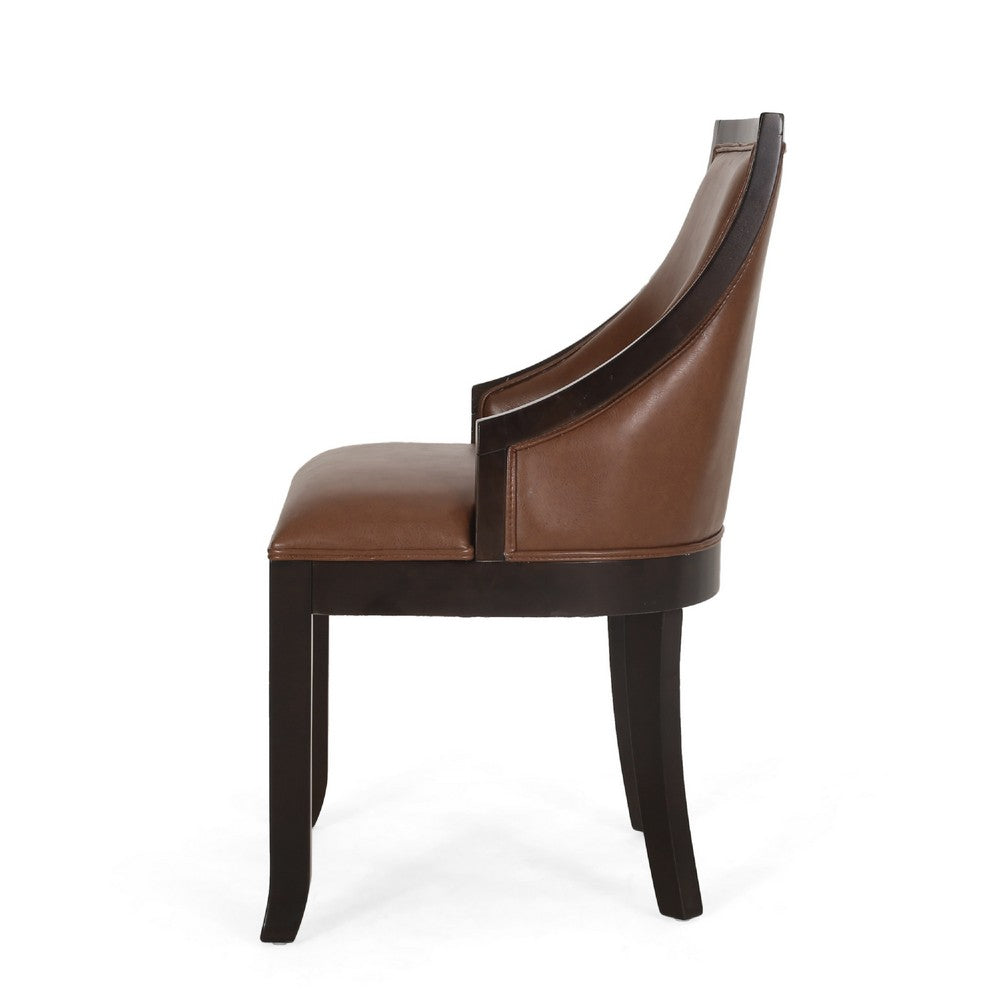 Dining Chair Set of 2 | Light Brown Faux Leather | Black Wood Frame