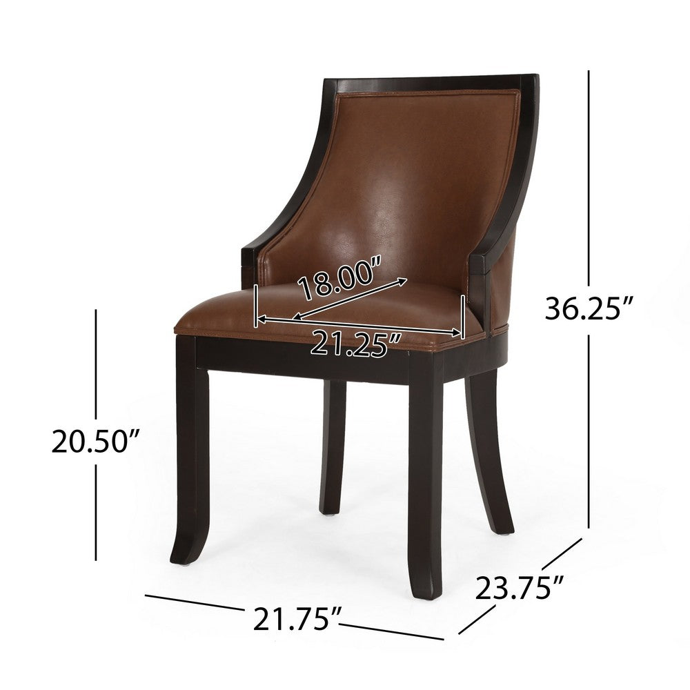 Dining Chair Set of 2 | Light Brown Faux Leather | Black Wood Frame