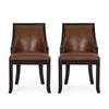Dining Chair Set of 2 | Light Brown Faux Leather | Black Wood Frame