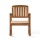 Bang Outdoor Rocking Chair w Cushion | Slatted Back Brown Acacia Wood
