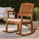 Bang Outdoor Rocking Chair w Cushion | Slatted Back Brown Acacia Wood