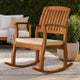 Bang Outdoor Rocking Chair w Cushion | Slatted Back Brown Acacia Wood