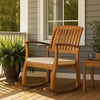 Bang Outdoor Rocking Chair w Cushion | Slatted Back Brown Acacia Wood