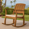 Bang Outdoor Rocking Chair w Cushion | Slatted Back Brown Acacia Wood