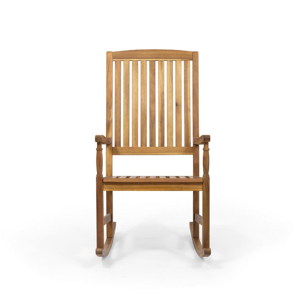 Fred Outdoor Rocking Chair | Slatted Back Design | Brown Acacia Wood
