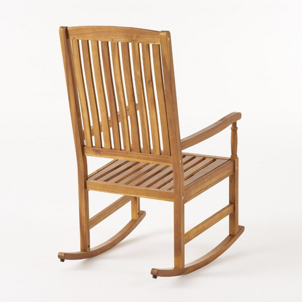 Fred Outdoor Rocking Chair | Slatted Back Design | Brown Acacia Wood