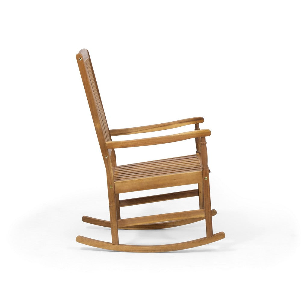 Fred Outdoor Rocking Chair | Slatted Back Design | Brown Acacia Wood