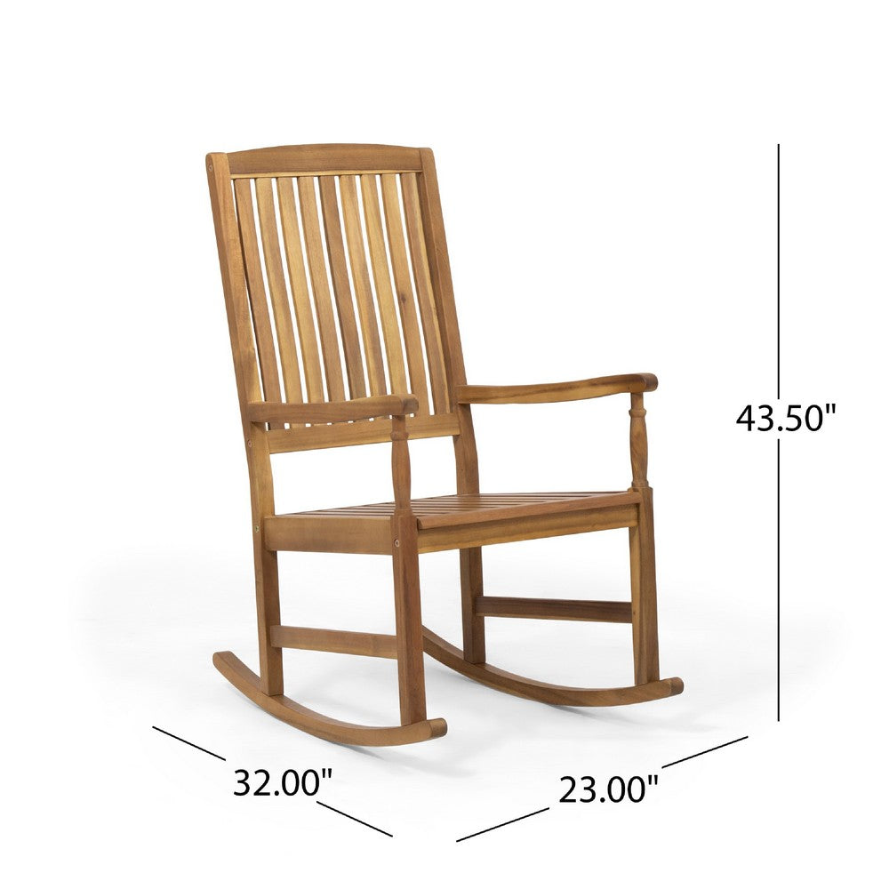 Fred Outdoor Rocking Chair | Slatted Back Design | Brown Acacia Wood