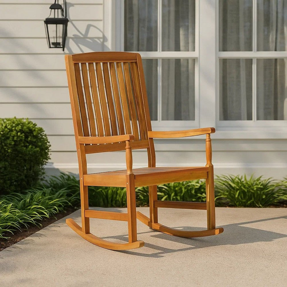 Fred Outdoor Rocking Chair | Slatted Back Design | Brown Acacia Wood