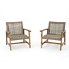 Bops Outdoor Accent Club Chair Set of 2 | Brown Wood | Gray Wicker