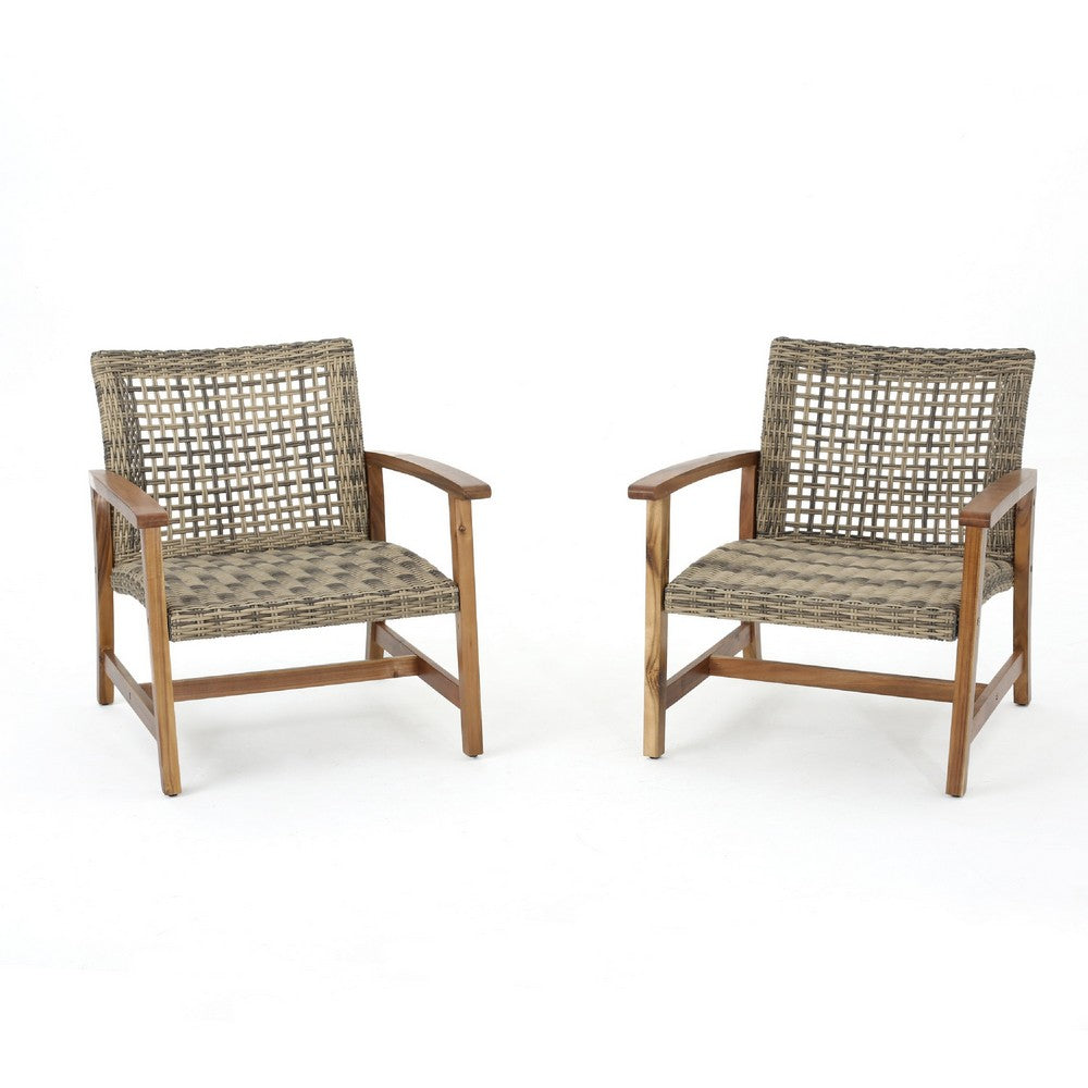Bops Outdoor Accent Club Chair Set of 2 | Brown Wood | Gray Wicker