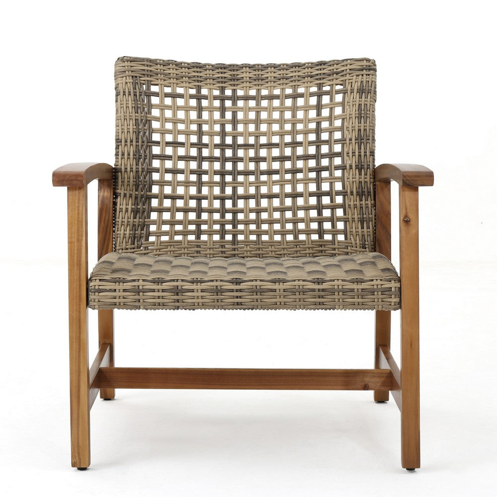Bops Outdoor Accent Club Chair Set of 2 | Brown Wood | Gray Wicker