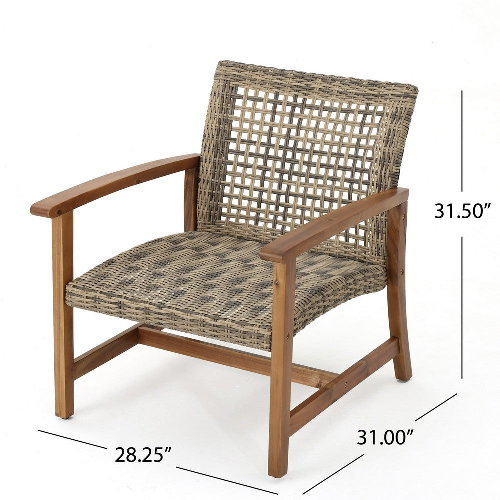 Bops Outdoor Accent Club Chair Set of 2 | Brown Wood | Gray Wicker