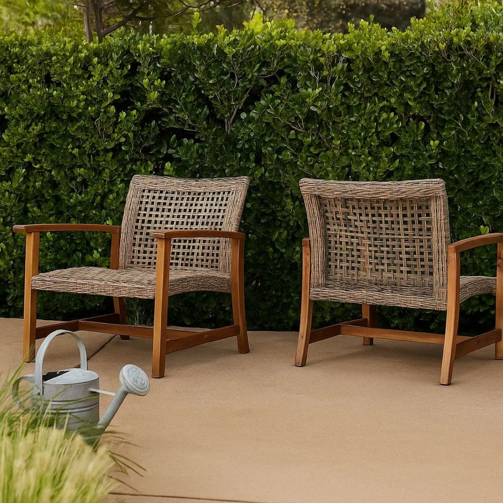 Bops Outdoor Accent Club Chair Set of 2 | Brown Wood | Gray Wicker