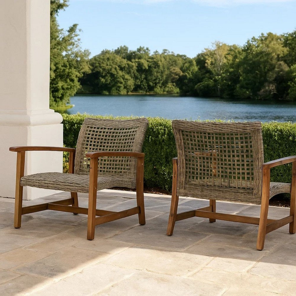 Bops Outdoor Accent Club Chair Set of 2 | Brown Wood | Gray Wicker