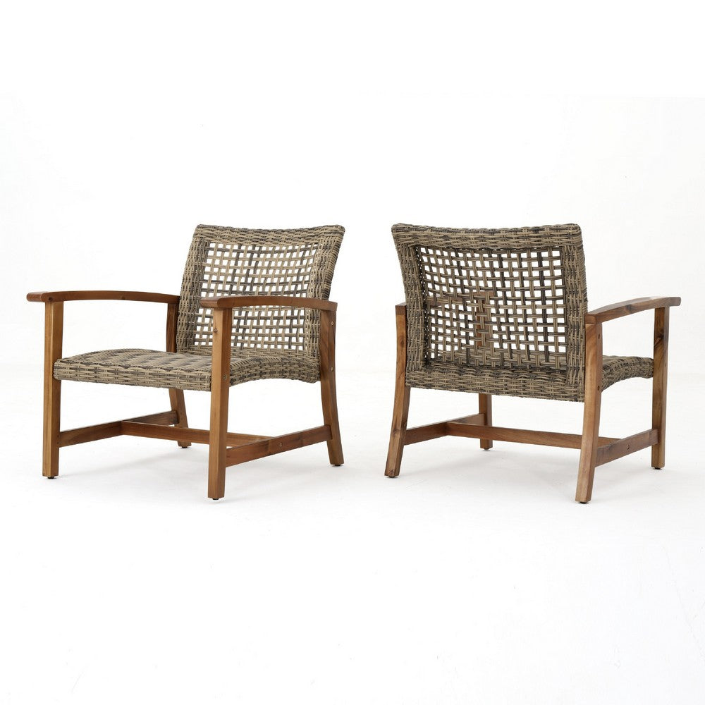 Bops Outdoor Accent Club Chair Set of 2 | Brown Wood | Gray Wicker