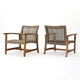 Bops Outdoor Accent Club Chair Set of 2 | Brown Wood | Gray Wicker
