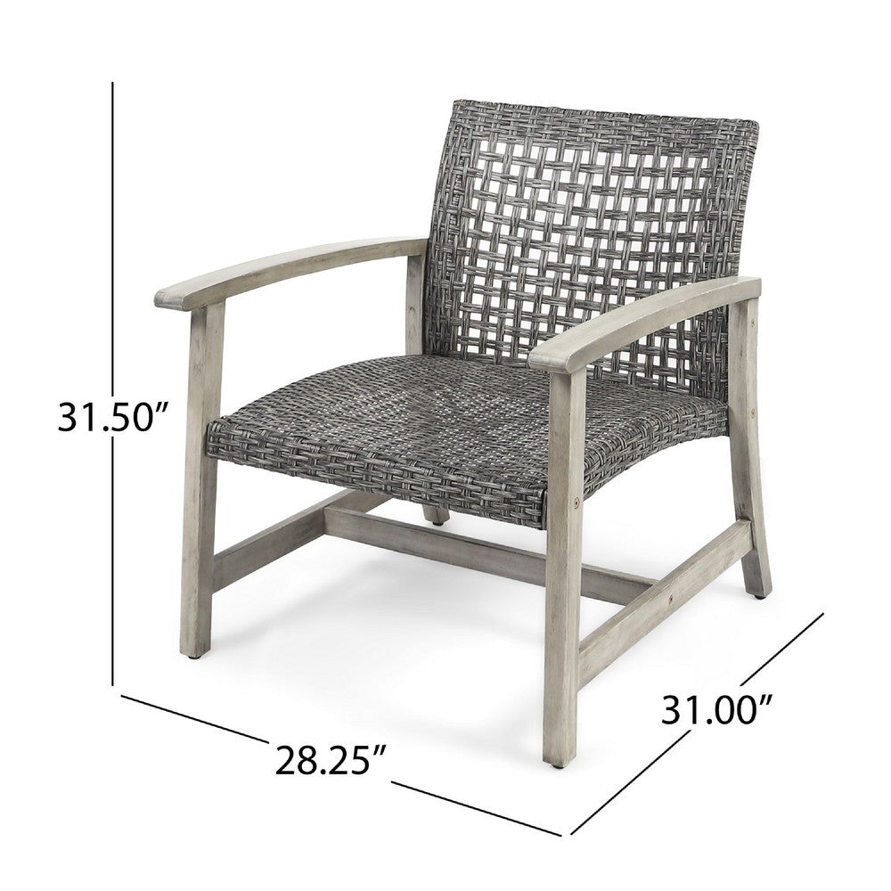Bops Outdoor Club Chair Set of 2 | Graywash Acacia Wood | Gray Wicker