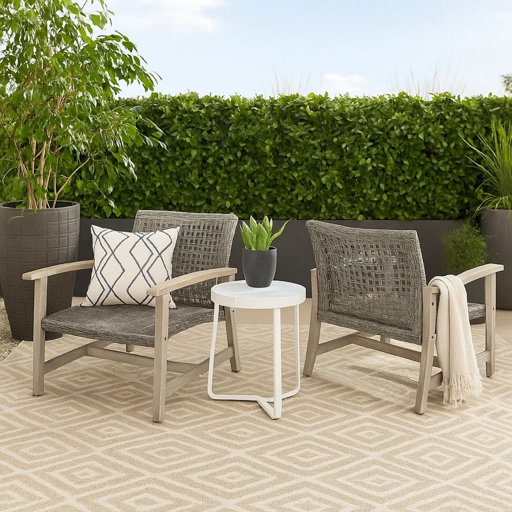 Bops Outdoor Club Chair Set of 2 | Graywash Acacia Wood | Gray Wicker