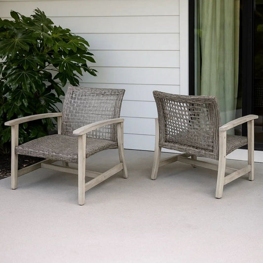 Bops Outdoor Club Chair Set of 2 | Graywash Acacia Wood | Gray Wicker