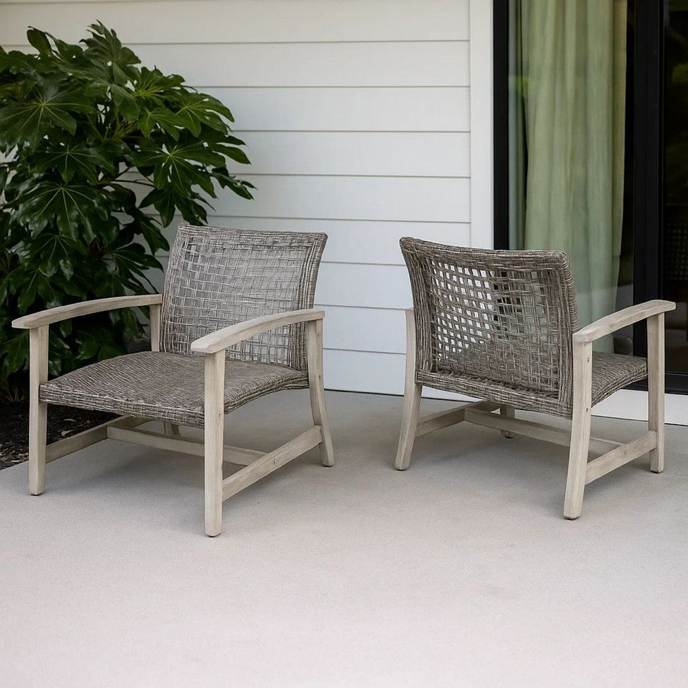 Bops Outdoor Club Chair Set of 2 | Graywash Acacia Wood | Gray Wicker