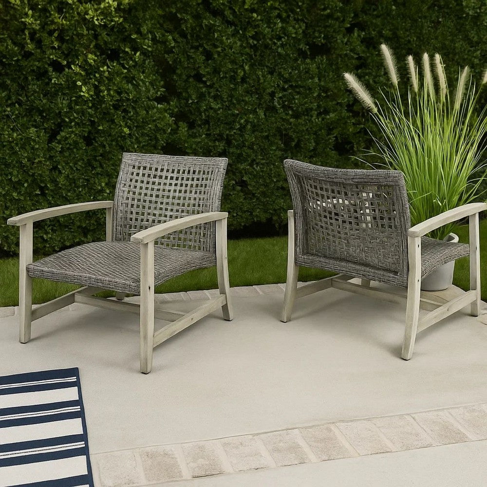 Bops Outdoor Club Chair Set of 2 | Graywash Acacia Wood | Gray Wicker