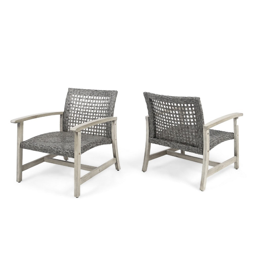 Bops Outdoor Club Chair Set of 2 | Graywash Acacia Wood | Gray Wicker