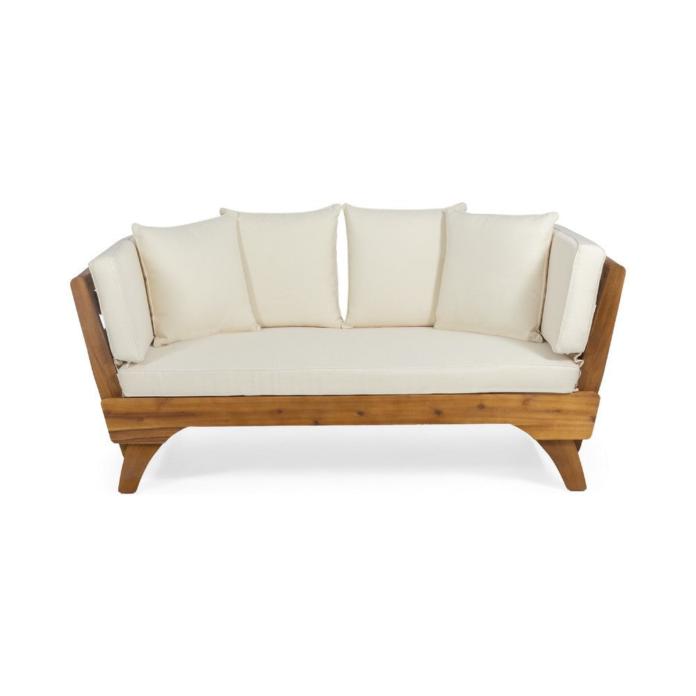 Flex Outdoor Daybed | Brown Wood | 65’’ | Ivory Polyester Cushions