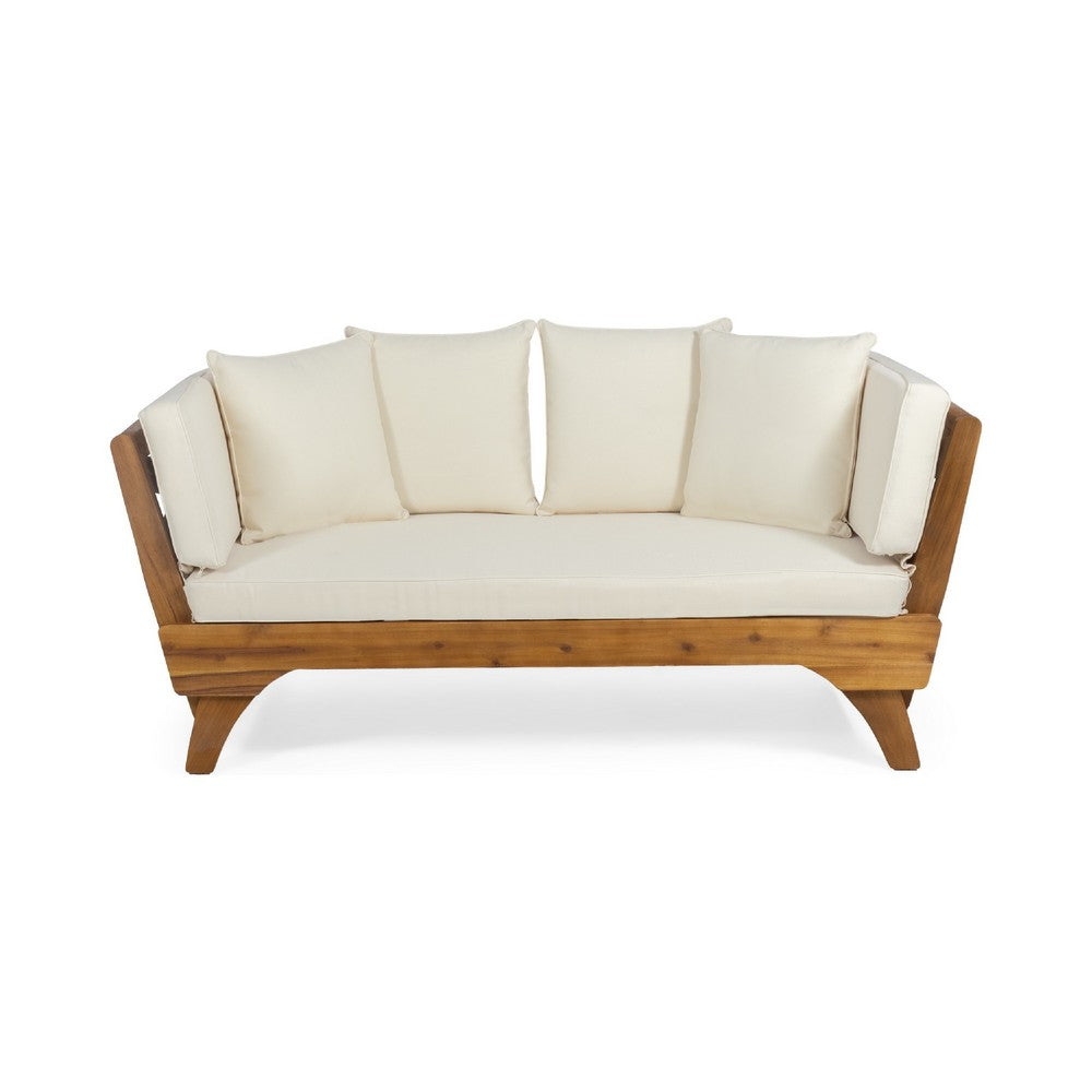 Flex Outdoor Daybed | Brown Wood | 65" | Ivory Polyester Cushions
