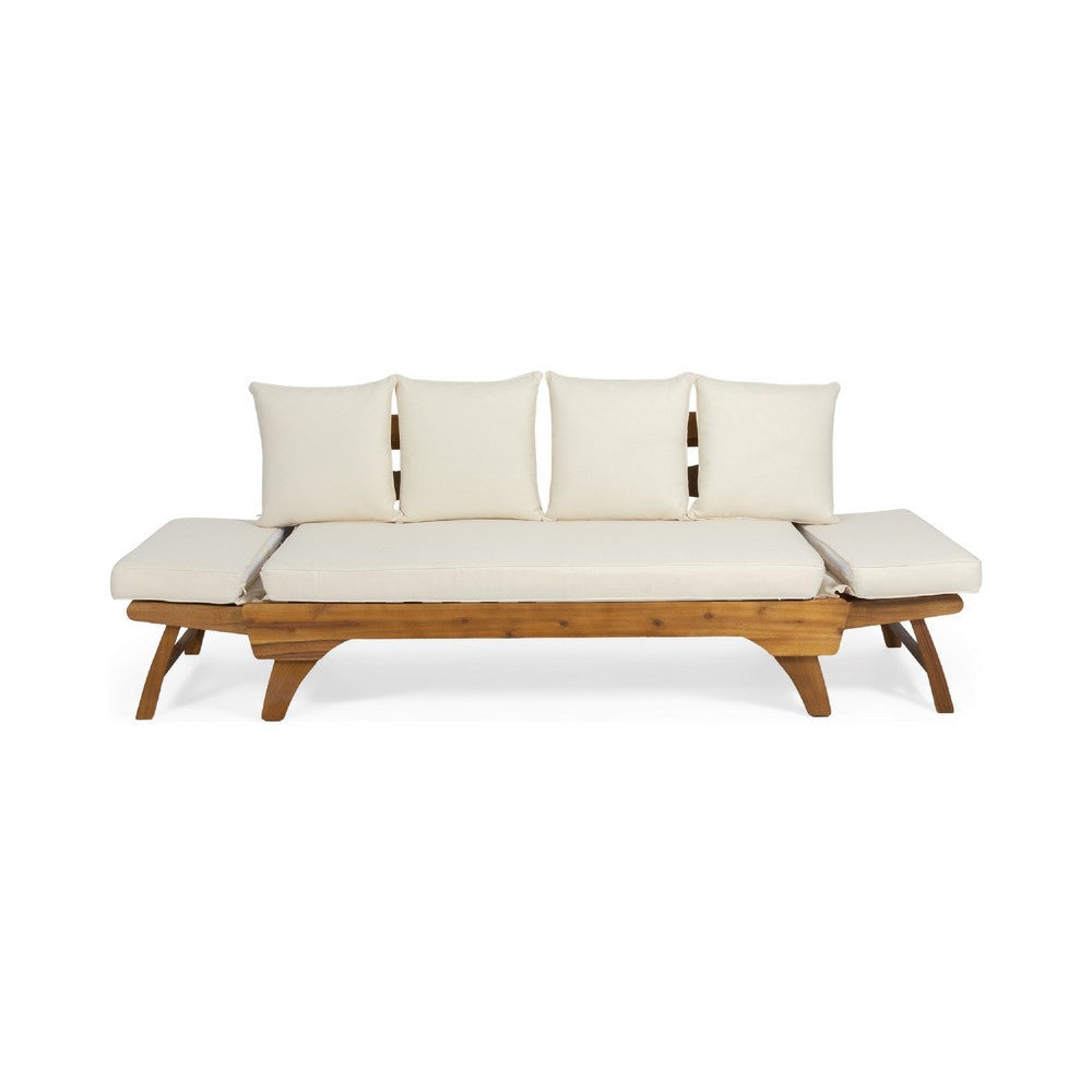 Flex Outdoor Daybed | Brown Wood | 65’’ | Ivory Polyester Cushions