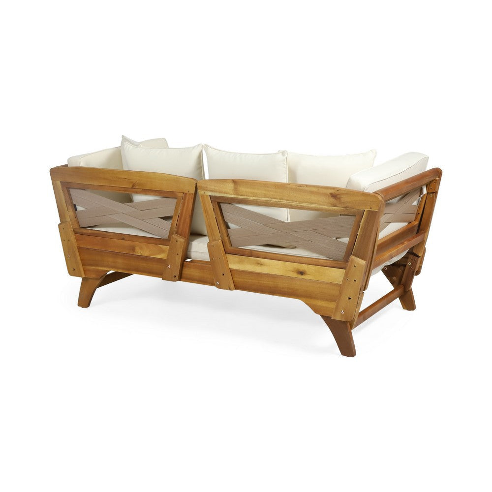 Flex Outdoor Daybed | Brown Wood | 65’’ | Ivory Polyester Cushions