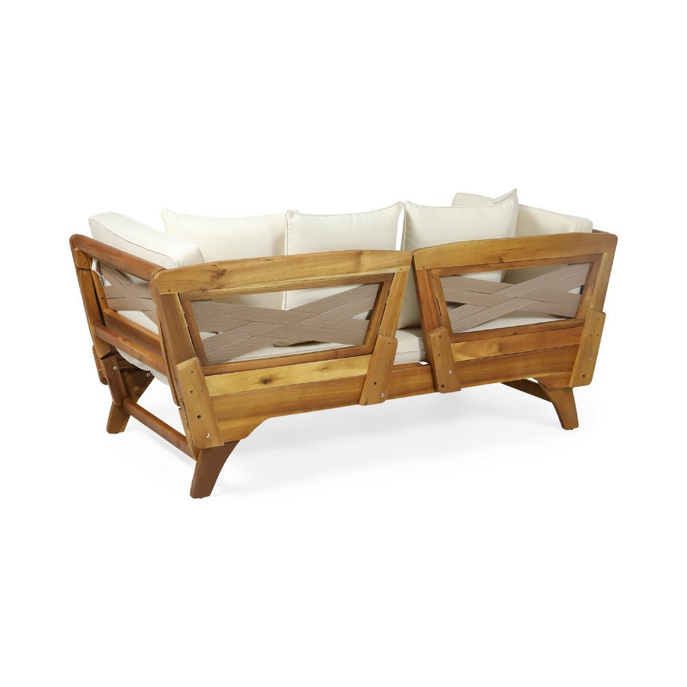 Flex Outdoor Daybed | Brown Wood | 65" | Ivory Polyester Cushions