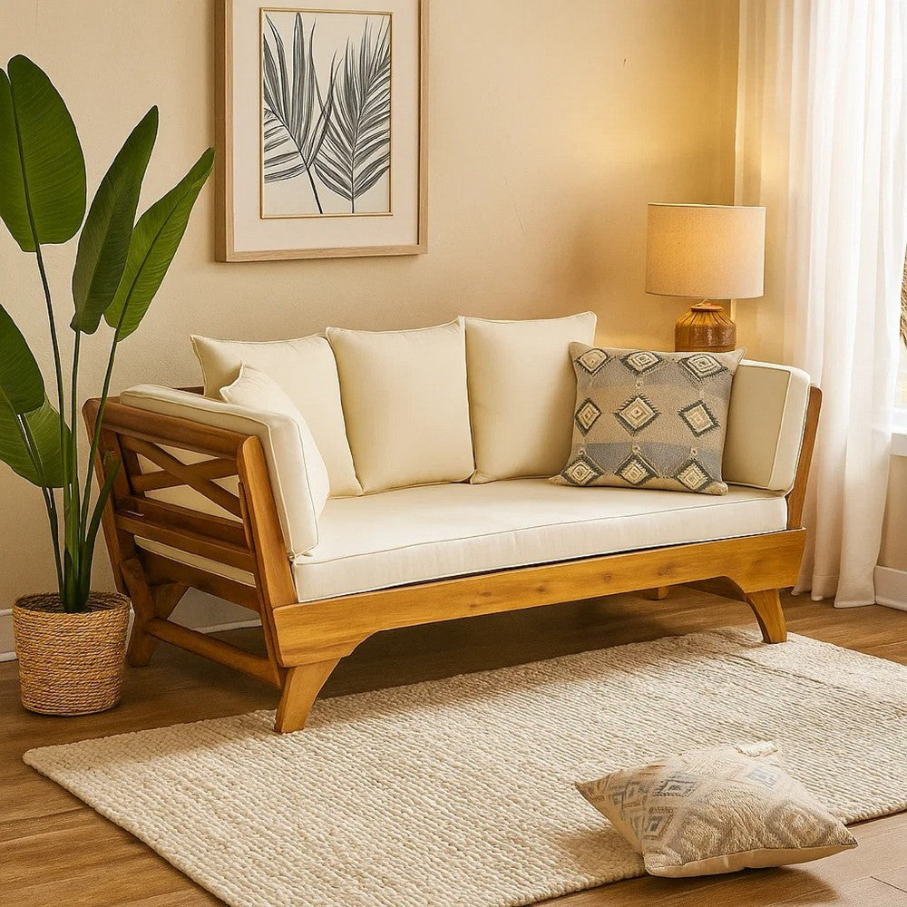 Flex Outdoor Daybed | Brown Wood | 65" | Ivory Polyester Cushions