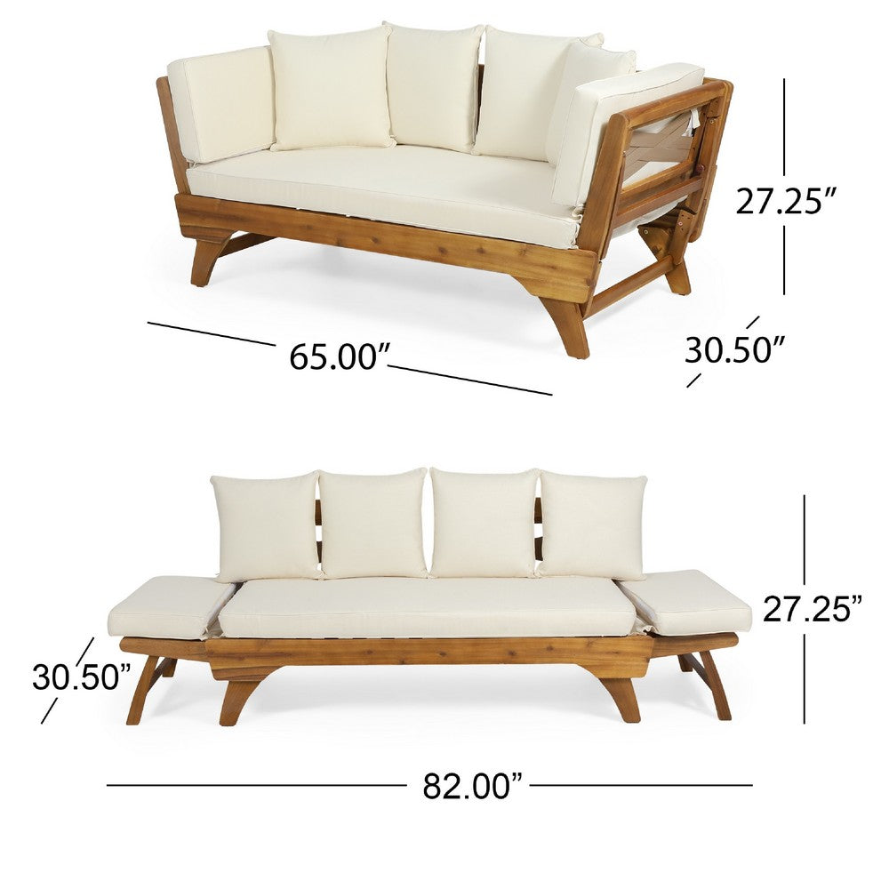 Flex Outdoor Daybed | Brown Wood | 65" | Ivory Polyester Cushions