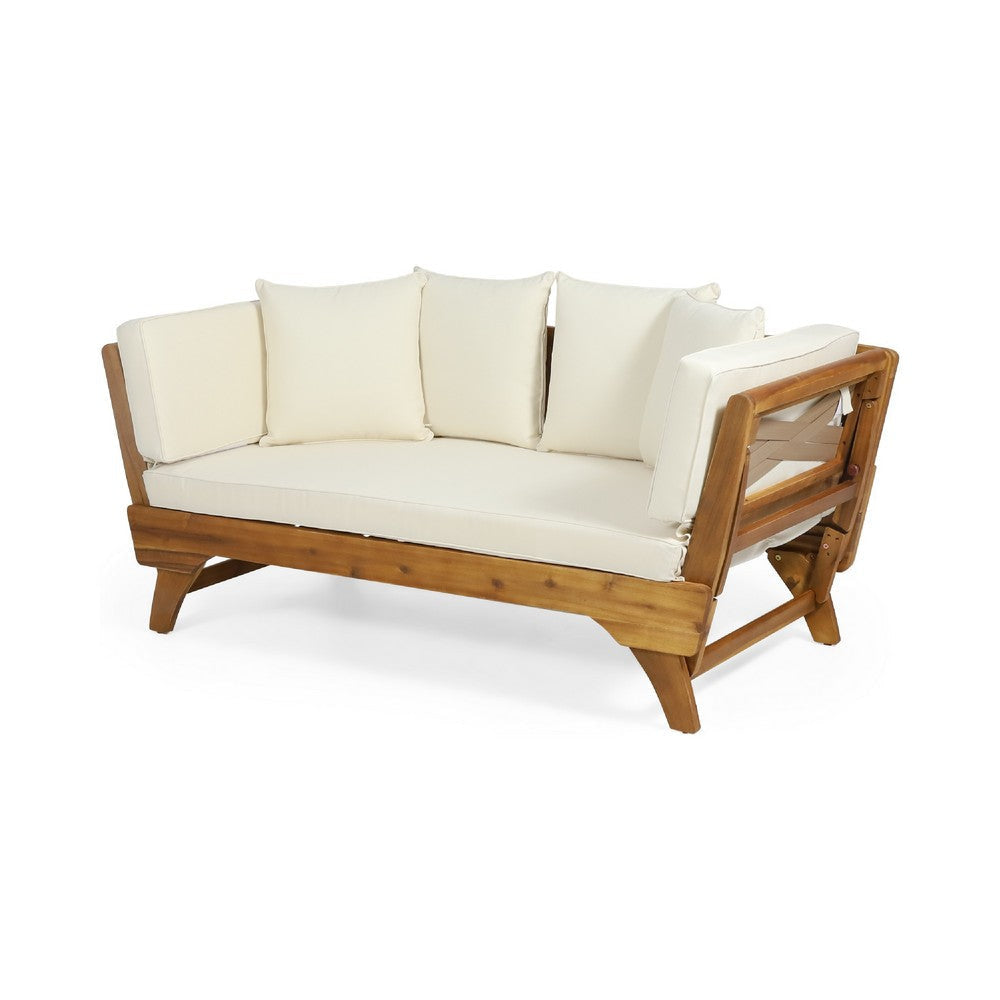 Flex Outdoor Daybed | Brown Wood | 65" | Ivory Polyester Cushions