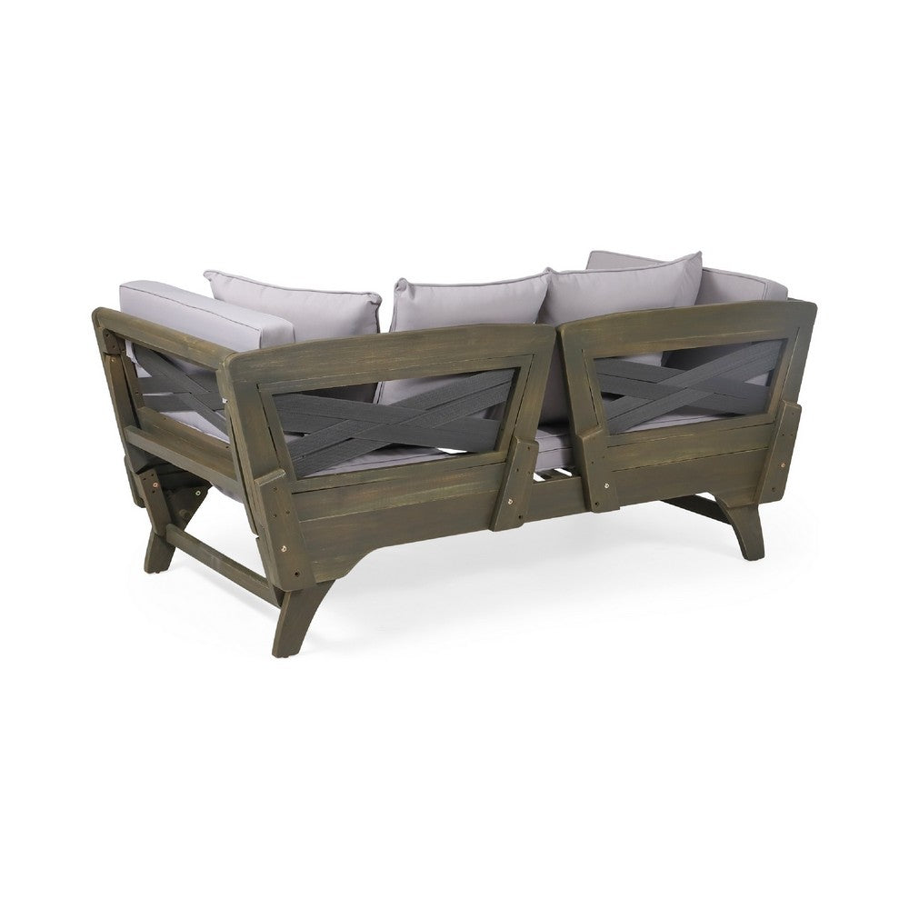 Flex Outdoor Daybed | 65" | Acacia Wood | Gray Polyester Cushions