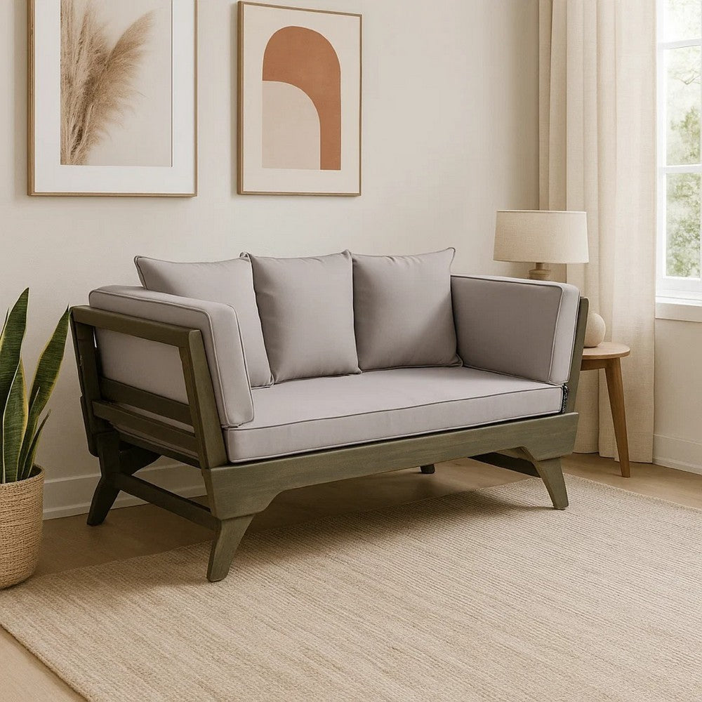 Flex Outdoor Daybed | 65" | Acacia Wood | Gray Polyester Cushions