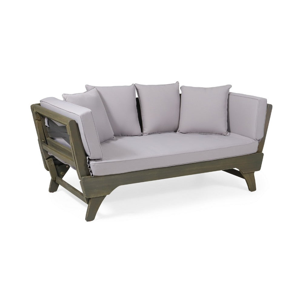 Flex Outdoor Daybed | 65" | Acacia Wood | Gray Polyester Cushions