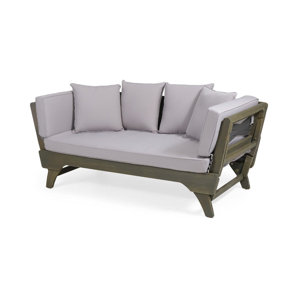 Flex Outdoor Daybed | 65" | Acacia Wood | Gray Polyester Cushions
