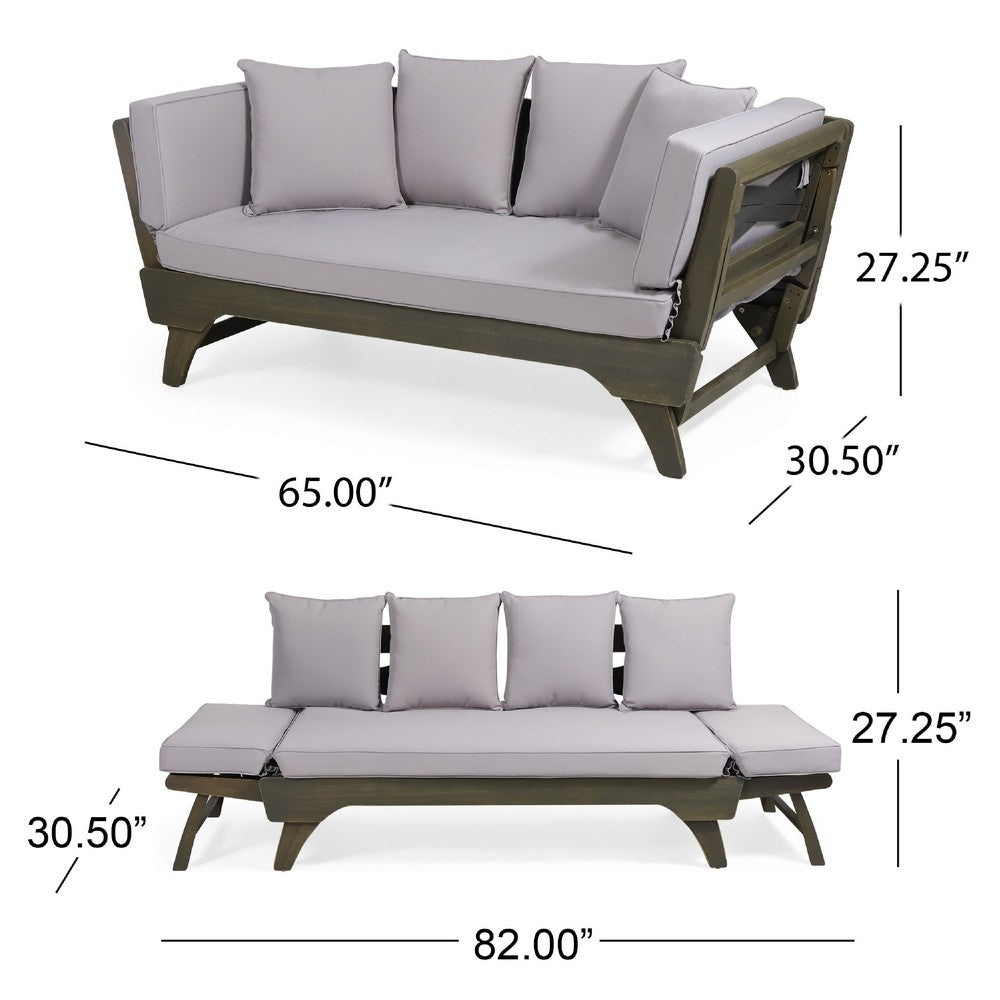 Flex Outdoor Daybed | 65" | Acacia Wood | Gray Polyester Cushions