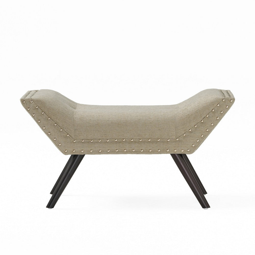Vibe Ottoman Bench | Tufted Beige Fabric | Gray 36’’ | Nailhead Trim BM335274