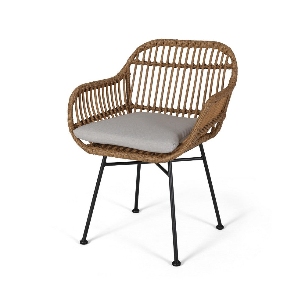 Tee Outdoor Accent Chair | Brown Rattan Seat and Back | Black Metal